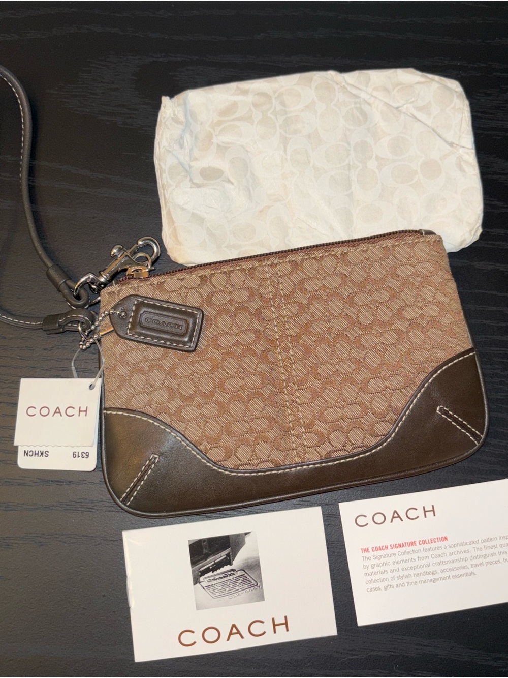 Y2K 2001 NWT Coach Mini Signature Skinny Wristlet in Brown Canvas and Leather